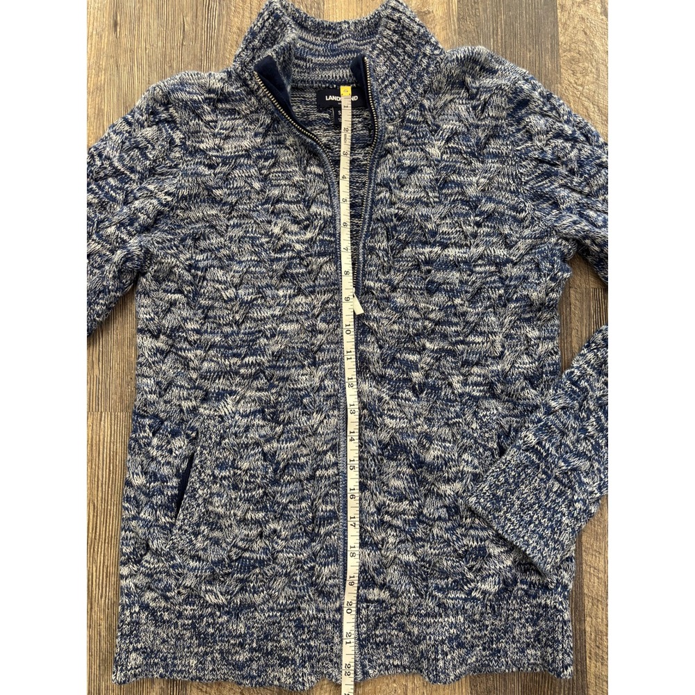 Lands End Drifter Full Zip Sweater Blue White Marled Cotton Cable Knit Womens S - Picture 3 of 6
